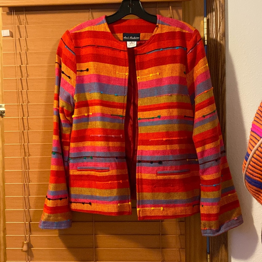 Multicolor Woven Linen Tailored Jacket